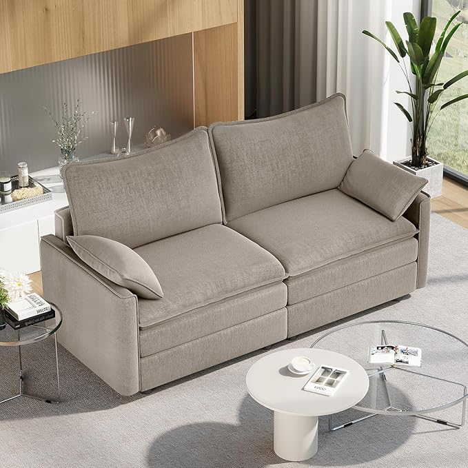 Vesgantti 74 Loveseat Sofa for Living Room Comfy Cloud Couch Deep Seat Chenille Modern 2 Seater Small Sofa with Armrest Pillow Easy Assembly for Small Spaces Light Brown