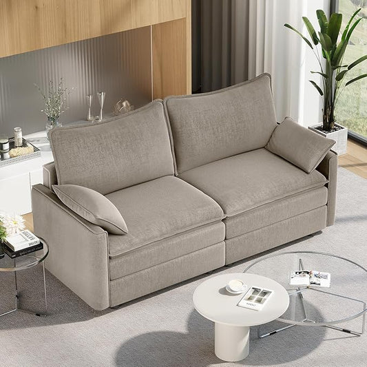 Vesgantti 74 Loveseat Sofa for Living Room Comfy Cloud Couch Deep Seat Chenille Modern 2 Seater Small Sofa with Armrest Pillow Easy Assembly for Small Spaces Light Brown