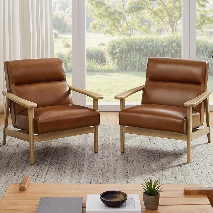 Art Leon Genuine Leather Recliner Chair with Arms 105° Ergonomic Design &amp Solid Wood Frame - Premium Leather Lounge Chair for Living Room Office Man Cave (Brown)