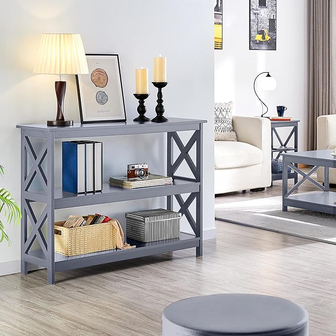 Yaheetech Television Stands &amp Entertainment Centers with 3 Tier Storage Shelf TV Stand for Living Room Gray