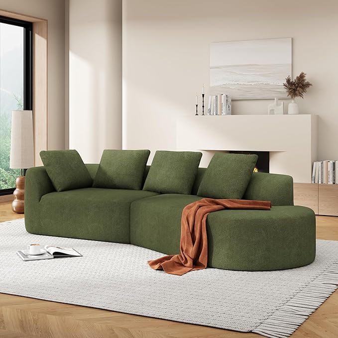 116Modern Curved Sectional Sofa with High-Density Fully Compressed Sponge and Chaise LoungePearl Upholstery2-Piece SetFully Assembled Right Hand FacingPerfect for Living Room (Green~23)