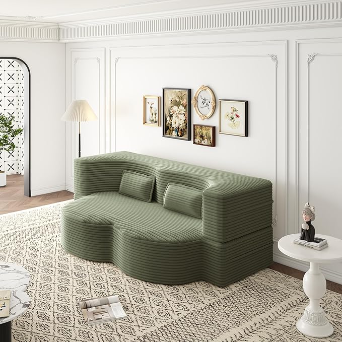 78 Folding Floor Sofa Bed Queen Full Size Folding Mattress Boneless Couch for Living Room 15 Seat Height Convertible Teddy Fabric Foam-Filled Loveseat Sleeper Sofa Bed