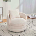 360° Small Swivel Accent Chair Round Swivel Barrel Chair with Round Backrest &amp Wide Seat Comfy Chenille Barrel Chairs for Living Room Bedroom Easy 15-Min Assembly Boucle (Beige)