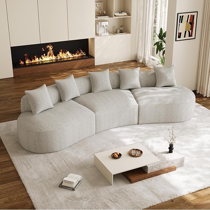 134 Curved Modular Sectional Sofa for Living Room Modern Chenille Oversized Cloud Couch Plush Luxury 6-Seater Extra Deep Seat Boucle Boneless Sofa No Assembly Required Grey