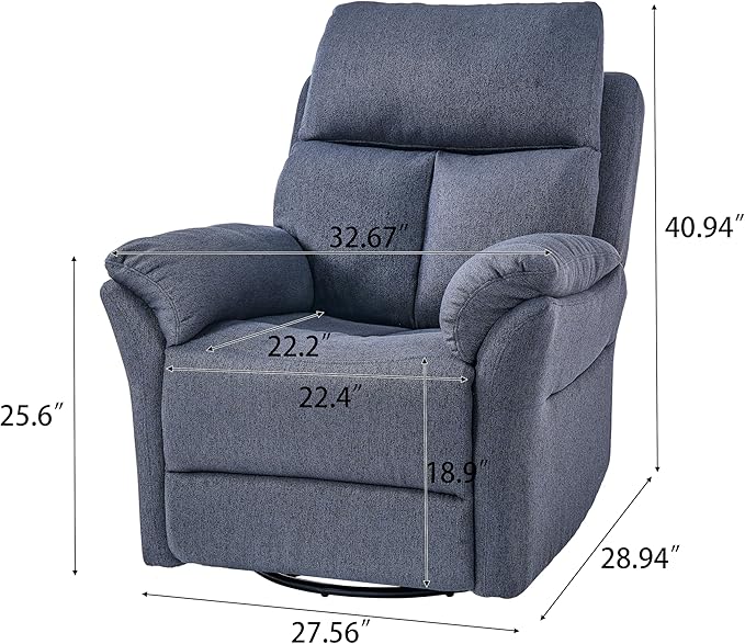 Oversized Rocker Recliner Chair Manual Swivel Rocking Recliners with Adjustable Backrest Footrest for Adults 360° Swivel Lazy Boy Recliner Chairs for Living Room Reading Bedroom Blue