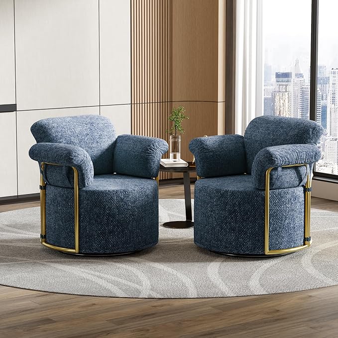 Swivel Accent Sofa Chair 360 Degree Round Barrel Design Upholstered Comfy Reading Chair for Living Room Bedroom Apartment Small Space Seating with Supportive Foam Spring Cushion
