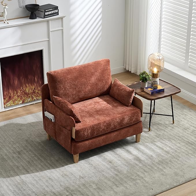 GDFStudio Foldable Sofa Bed Recliner 3-in-1 Convertible Sleeper Sofa with Pillows Mid Century Modern Chenille Upholstery for Small Spaces Bedroom Study Room Guest Room Orange