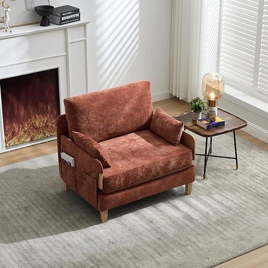 GDFStudio Foldable Sofa Bed Recliner 3-in-1 Convertible Sleeper Sofa with Pillows Mid Century Modern Chenille Upholstery for Small Spaces Bedroom Study Room Guest Room Orange