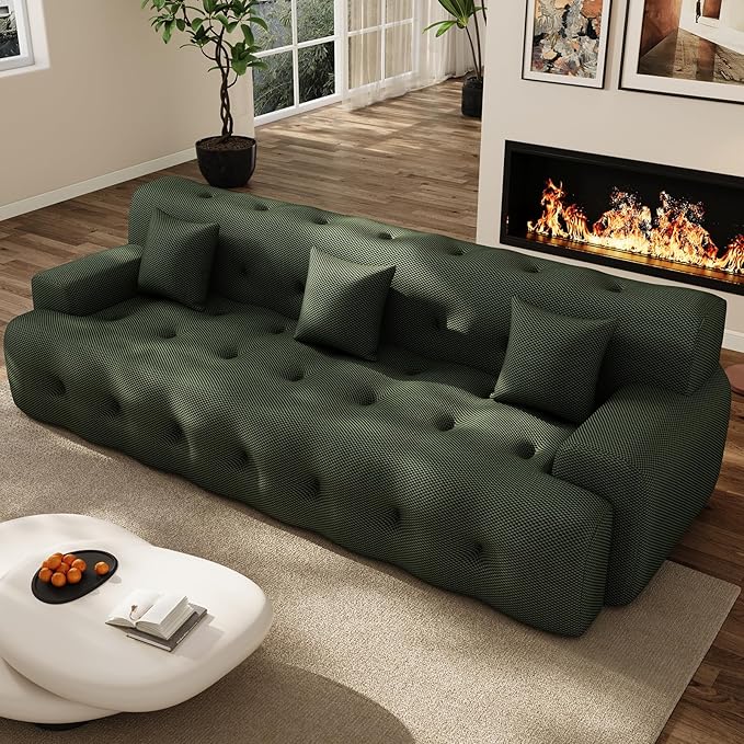 114 Oversized Boneless Sectionals Couch for Living Room Modern Boucle Curved Cloud Couch with 3 PillowsComfy Cloud Sofa Couches Without AssemblyPet-Friendly Comfy Deep Seat Sofa Green