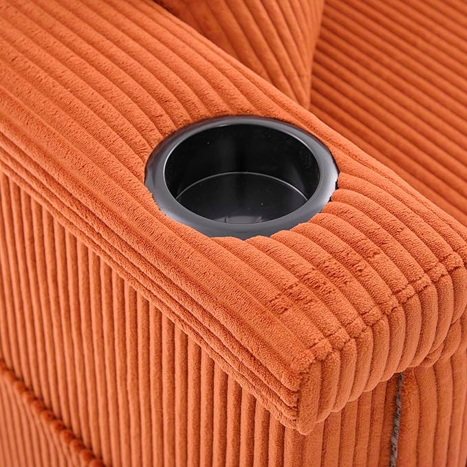 76.8 L-Shaped Sleeper Sofa with Storage Ottoman USB Ports Cup Holders&ampLED Lights Side Pockets Comfy Corduroy Modern 3-Seater Small Couch Bed for Living Room with 2 Throw Pillows (Orange)
