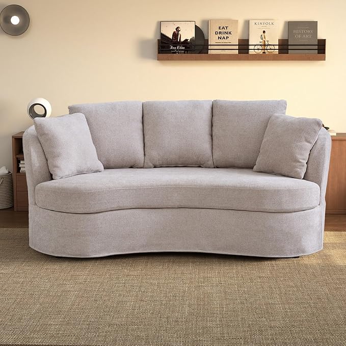 Chifee &amp Vingol 73 Modern Curved Sofa 3 Seater Comfy Cloud Couch Deep Seat Upholstered Sofa with Removable Cover for Living RoomTaupe