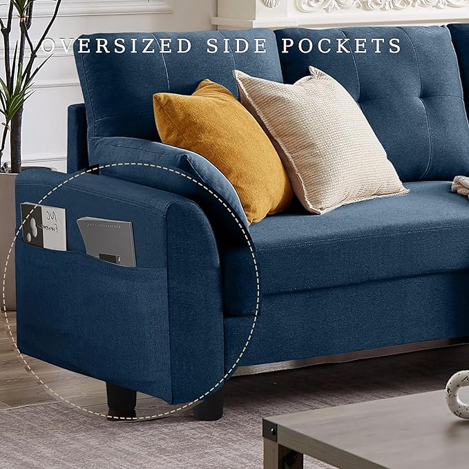 Sectional Sofa with Ottoman Bench 102 L Shaped Couch with Chaise 4 Seat Sofa Polyester Fibre for Living Room Blue
