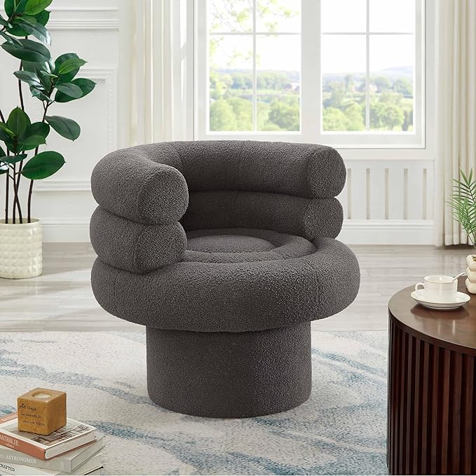 360° Swivel Barrel Accent Chair - Cozy Sherpa Fabric Upholstery Ergonomic Wrap-Around Design Sturdy Base Modern Style for Living Room Bedroom or Office (Grey)