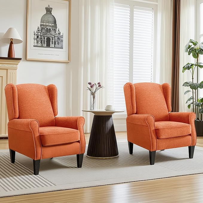 Accent Chair Set of 2 Modern Living Room Chairs with Wingback Comfy Upholstered High Back Single Sofa for Bedroom Mid-Century Reading Armchair Sillas para Sala