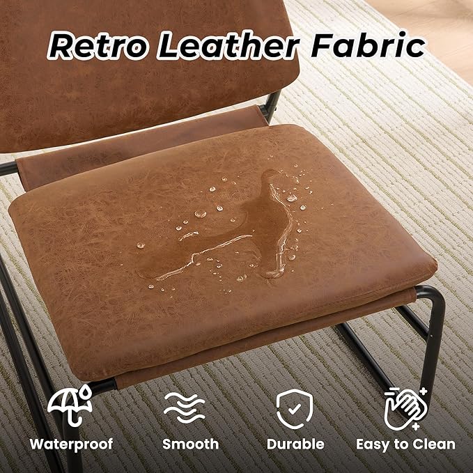 DAICO Modern Accent Chair Waterproof Armless Sling Accent Chairs Comfy Upholstered Side Sitting Chairs with Metal Frame for Living Room Bedroom Balcony Garden Faux Leather Camel