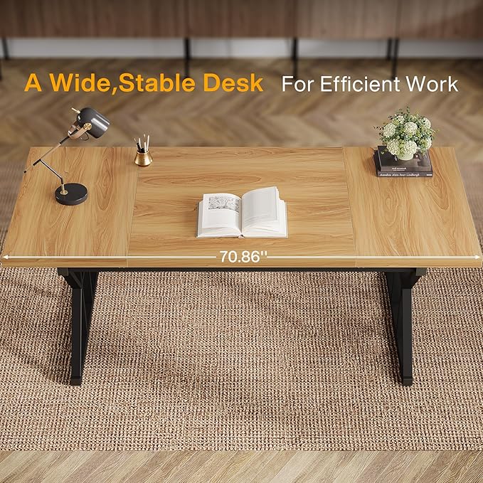 Tribesigns 70.86-Inch Large Executive Desk Industrial Home Office Computer Desk Simple Long Writing Study Table Business Furniture (Light Walnut/Black)