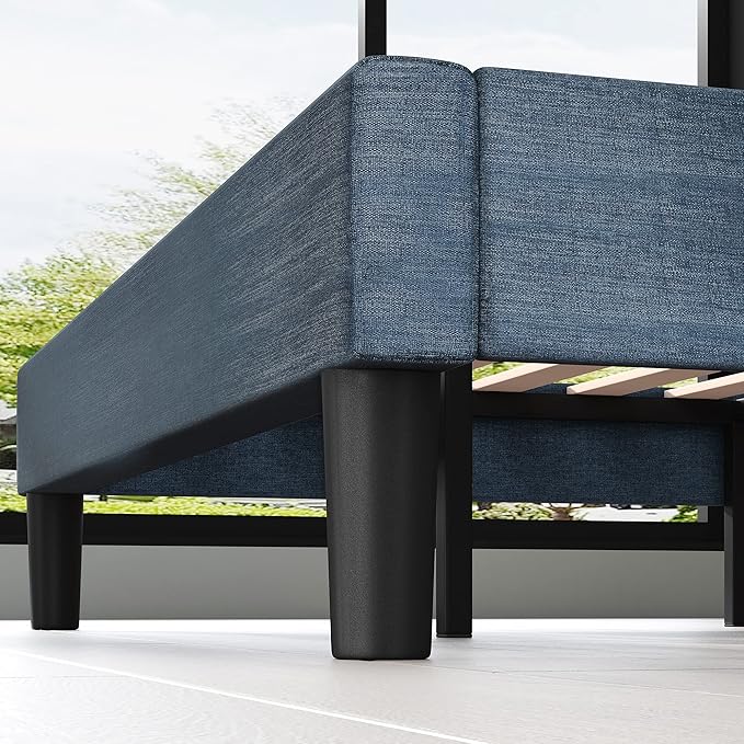 Zinus Omkaram Upholstered Platform Bed Frame Mattress Foundation Wood Slat Support No Box Spring Needed Easy Assembly Full Navy
