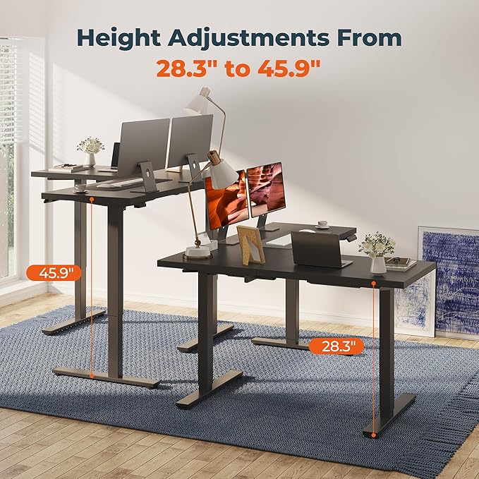 L-Shaped Standing Desk 71 x 63 Inches Height Adjustable Desk with Storage Sit and Stand up for Work Office Home Ergonomic Rising Computer Table for Home Office with Splice Board Black