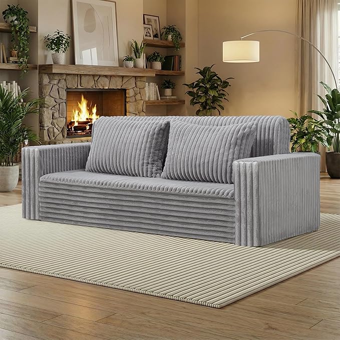 HABUTWAY Folding Sofa Bed 2 in 1 Convertible Sleeper Chair with 2 Pillows Portable Fold Out Chair Bed with Armrest Comfy Floor Couch Lazy Sofa for Living Room Bedroom Dorm Home Office Light Grey