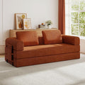 KEIKI 79 Corduroy Sleeper Sofa Bed with Fixed Frame 3-Seat Convertible Couch with Cylindrical Pillow Folding Mattress Sofa for Small Space Living Room Bedroom Lounge Vibrant Orange