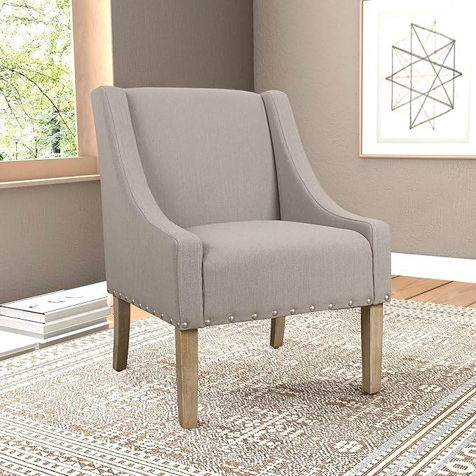 Homepop Home Decor | Upholstered Classic Swoop Arm Accent Chair | Accent Chairs for Living Room &amp Bedroom | Decorative Home Furniture Sand Dune