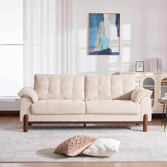 Merax 83.5 Oversized Loveseat Sofa Mid-Century Modern Tufted Boucle Upholstered 3-Seater Couch with Wooden Frame &amp 2 Pillows Cozy Leisure Couches for Living Room Office Breathable Material Be