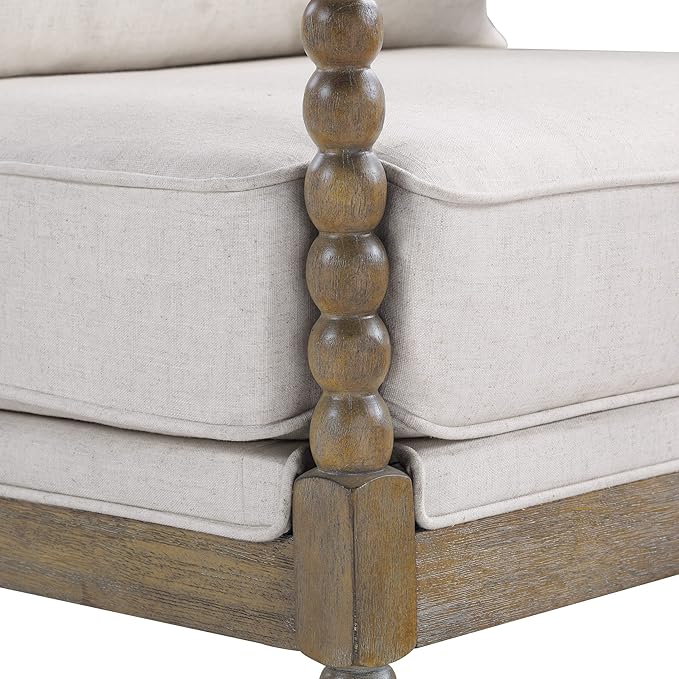 OSP Home Furnishings Fletcher Spindle Accent Chair with Rustic Brown Finish Linen Upholstery