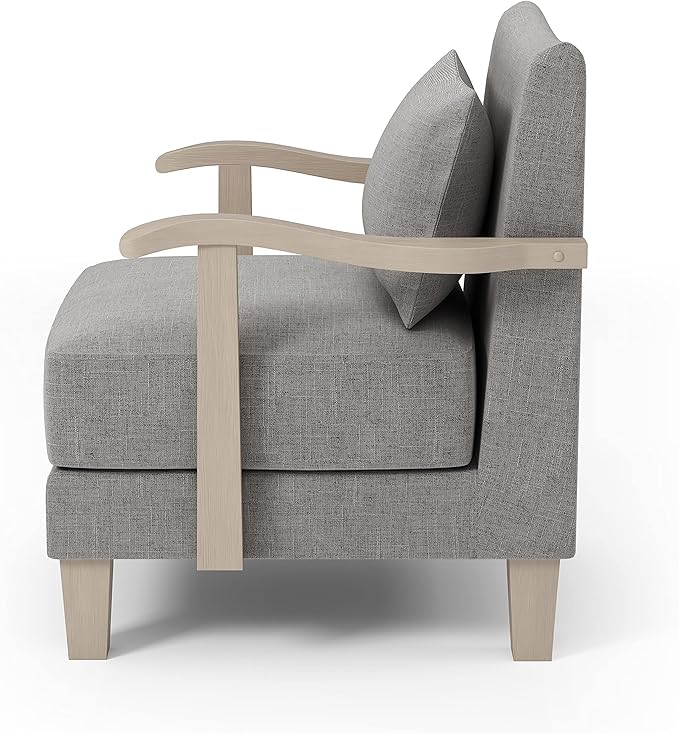 HOMES: Inside + Out Turney Fabric Upholstered Arm Chair with Pillow Back and Wooden Arm for Living Room Bedroom Gray