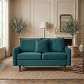 56.1 Round Arm Velvet Loveseat with Side Pockets and a Square Pillow (Dark Cyan) | Side Storage Pockets Pillow Included