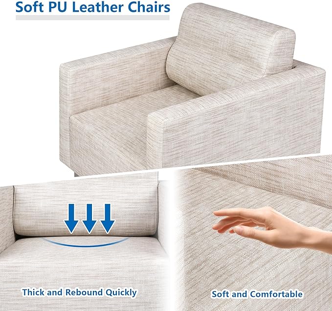 LUCKYERMORE Waiting Room Chair Set of 2 Large Guest Club Chairs for Studio Office Reception Couch Lobby Lounge Accent Chairs Soft Leather Side Arm Chair Sofa for Bedroom Living Room Beige+White