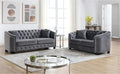 2 Piece Modern Chesterfield Velvet 77 3-Seater+59 Loveseat Sofa Set Upholstered Tufted Backrests with Nailhead Arms and 4 Cushions for Living Room Bedroom ApartmentGrey