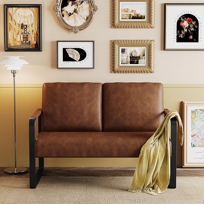 HAOBO Home Loveseat Couch Bench Settee for Living Room Upholstered Small Sofa Couch PU Leather Banquette Lounge Bench for Dining Room Bedroom Funiture