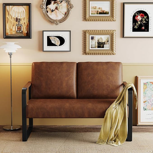 HAOBO Home Loveseat Couch Bench Settee for Living Room Upholstered Small Sofa Couch PU Leather Banquette Lounge Bench for Dining Room Bedroom Funiture
