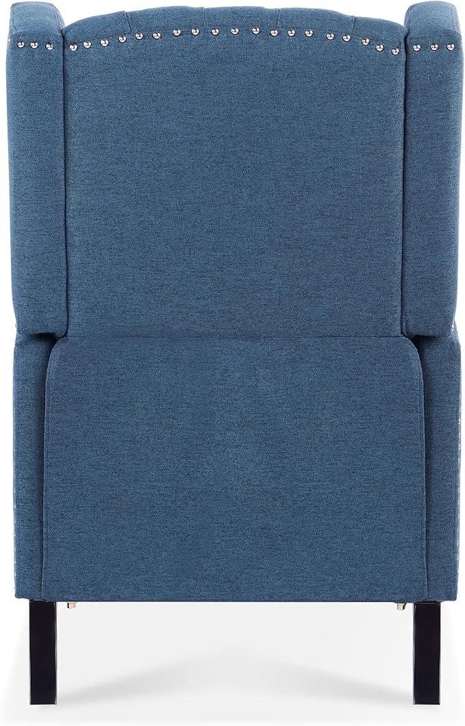 Pushback ReclinerComfortable Wingback Recliner Sofa Chair With Adjustable Backrest Tufted Fabric Upholstered ArmchairRetro Rivets Decorated Recliner for Living Room Bedroom Office Home Theater(Blue)