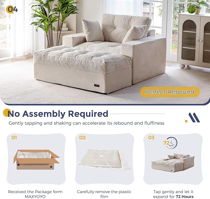 MAXYOYO Modular Sectional Chaise Lounge Sofa Upholstered Lounge Chair with Ottoman Comfy Couch with Layered Cushion Tufted Upholstered Sleeper Chair for Living Room No Assembly Beige