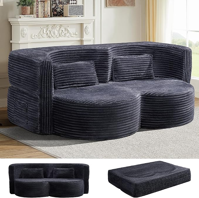 KEIKI 79 Convertible Floor Sofa Bed Fold ‌Teddy Sleeper Cloud Couch with Storage &amp Deep Seat Comfy Upholstery Curved Boneless Futon Couches 2-in-1 Sofas for Living Room Bedroom No Assembly G