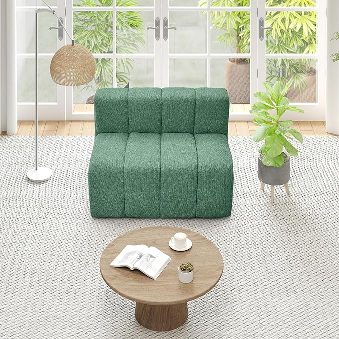 LEVNARY 2-Piece Modular Sectional Sofa All-Foam Compressed Rectangular Couch Set Cloud Sofa Modules for Apartment Small Space Living Room (Green)