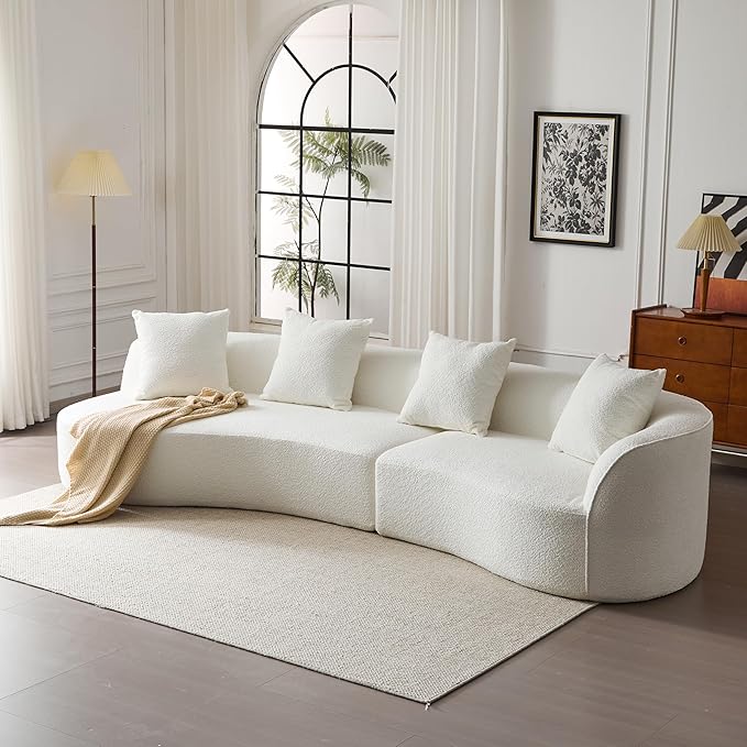 Christopher Knight Home Braebt 126 Modular Sofa with 4 Throw Pillows Curved 5-Seater Large Sofa Couches Comfy Upholstered Sectional Cloud Couch for Living Room Study No Assembly Required Beige