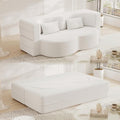 Floor Sofa Futon Cloud Couch Convertible Sofa Bed with 2 Pillows Teddy Fabric Foam-Filled Loveseat Sleeper Sofa Couches for Living Room 15 Full Size Folding Mattress No Assembly Required (Beige)