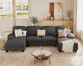 JUMMICO Sectional Couches for Living Room U Shaped Couch with Chenille Fabric 4 Seat Modern Sofa with Removable Pillows for Apartment and Small Space (Corduroy Light Grey)