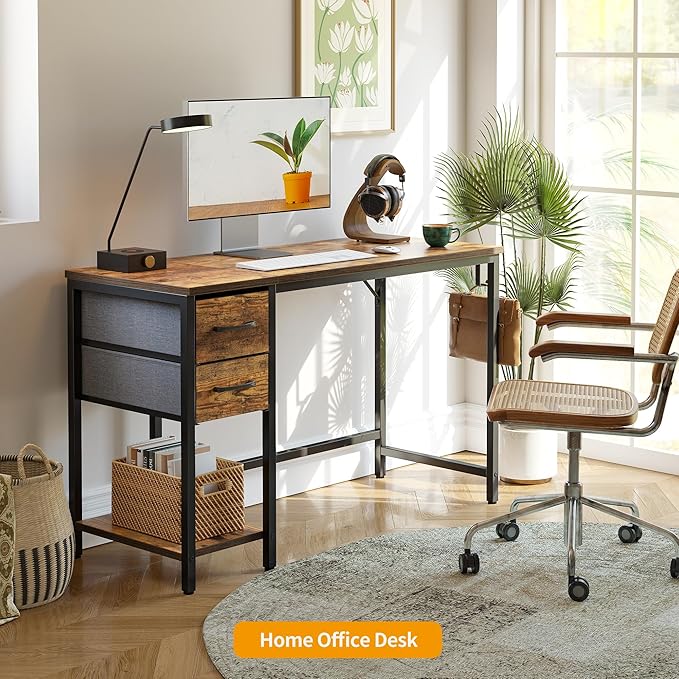 Cubiker Computer Home Office Desk with Drawers 47 Inch Small Desk Study Writing Table Modern Simple PC Desk Vintage Brown