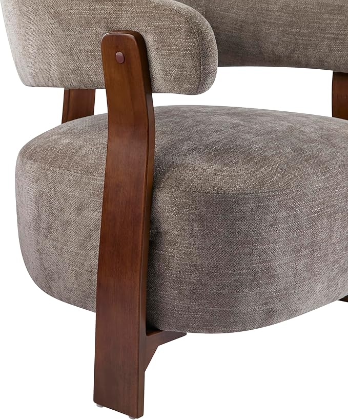 Christopher Knight Home Kled Upholstered Lounge Chair Indoor with Wooden Frame Modern Accent Chair for Living Room Comfy Reading Armchair with 3 Legs Design Thick Cushions Brown + Walnut