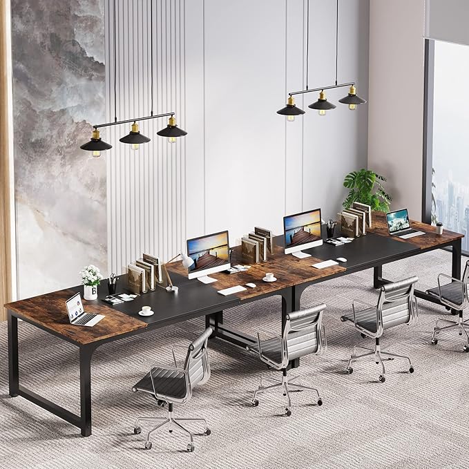 LITTLE TREE 70.8 Inch X-Large Executive Computer Office Desk Brown+Black