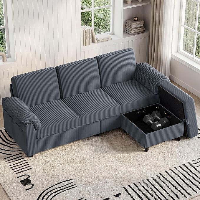 Walsunny 79 Convertible Sectional Sofa Reversible Modern L Shaped 3 Seat Modular Sofa Couch with Pillows and Storage Ottoman for Living Room(Gray)