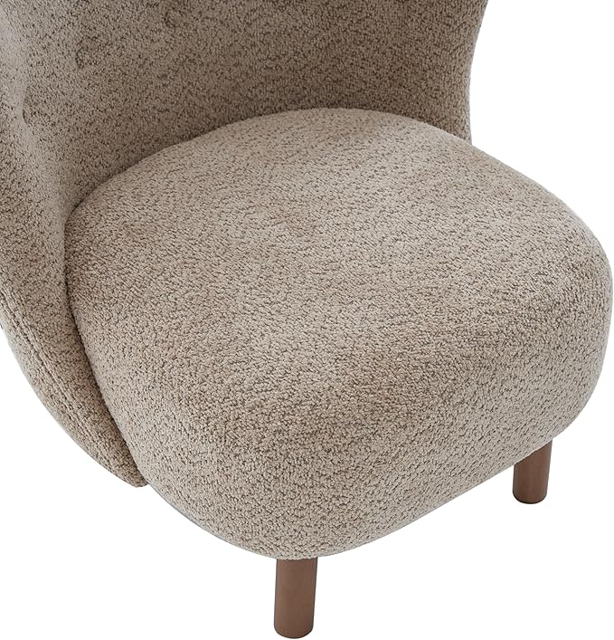 Scott Living Aurora Boucle Upholstered Wingback Accent Chair Solid Wood Living Room Slipper Chair Bedroom Comfy Reading Chair Brown