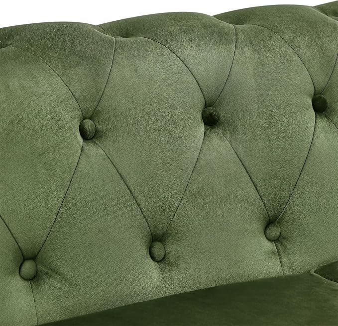 KEIKI 32 Chesterfield Velvet Tufted Button Sofa Chair with Square Arms and Cushion Back Classic 1-Seater Couch with Solid Wood Legs Easy Assembly for Living Room Bedroom Apartment Green