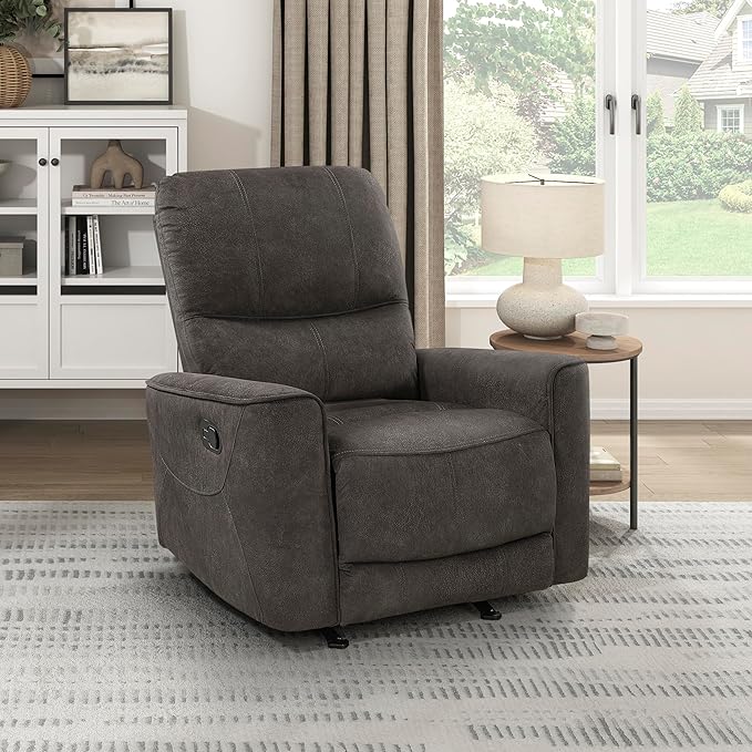 Lexicon Manual Rocker Recliner Chair Polished Microfiber Manual Reclining Chair with Overstuffed Backrest Comfy Nursery Recliner for Living Room/Office/Bedroom/Apartment Easy Assembly Chocolate