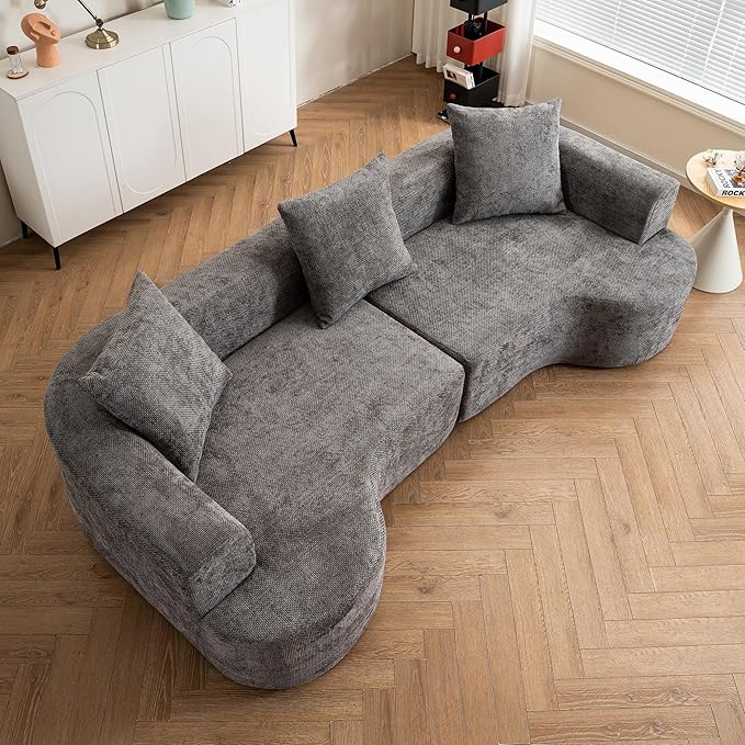 106.72” Curved Sofa Oversized Curved Couch for Living Room Corduroy Fabric Foam Couch Modern Deep Seat Couched with Pillows No Assembly Grey