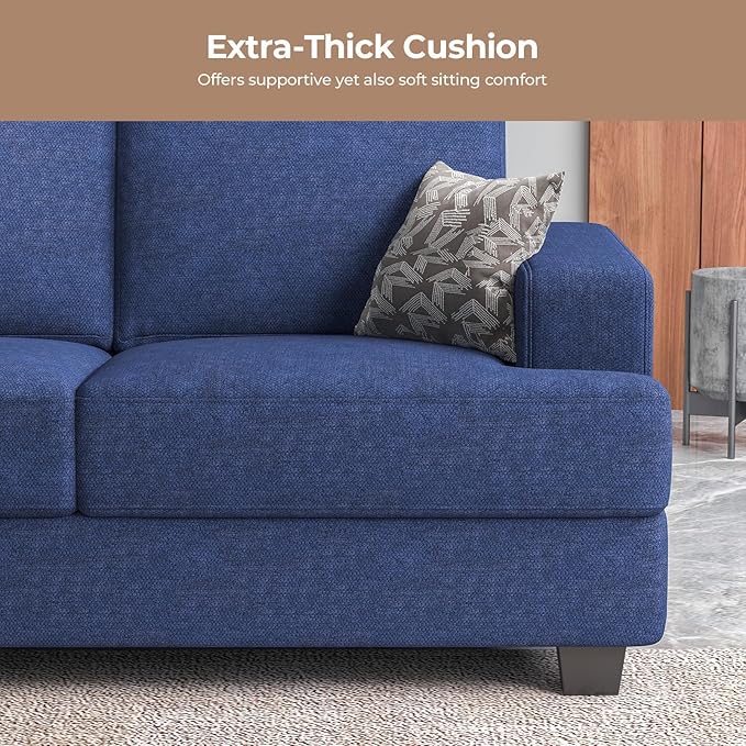 89 Inch Sofa with Extra Deep Seats Oversize 3 Seater Sofa for Living RoomModern Couch and Sofa Comfy Armrests and Seats and Backrests Easy Installation Blue