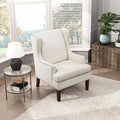 Lexicon Modern Accent Chair Textured Fabric Upholstered Arm Chair High Wingback and Nailhead Trim for Living Room/Bedroom/Office Beige